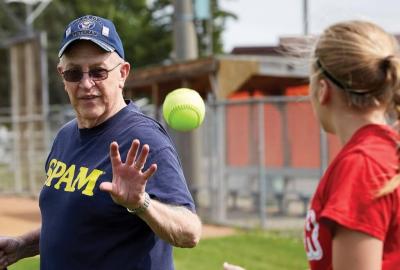 Skip Mayhew with his granddaughter in 2017.