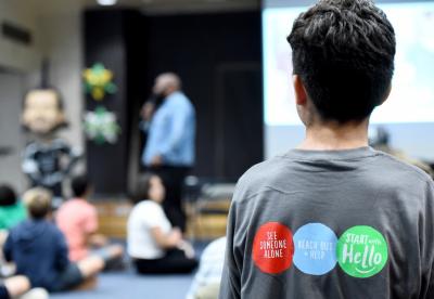 Following the partnership announcement between the LA Kings and Sandy Hook Promise, students at Hermosa Valley School in Hermosa Beach, Calif. participate in a “Know the Signs” violence prevention class on September 24, 2019.