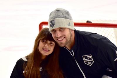 LA Kings Captain Anze Kopitar skates with “Wish Kid” Christiann Villa at Toyota Sports Performance Center in El Segundo, Calif. on September 9, 2019 during her birthday party hosted in conjunction with the Make-A-Wish Foundation.