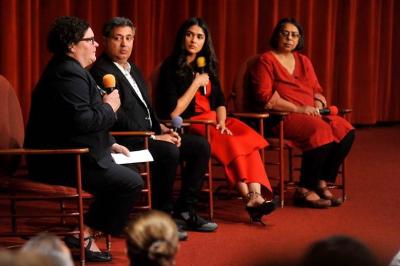 Patricia Hanson, Racine County District Attorney (left to right); Tabrez Noorani, director and producer; Mrunal Thakur, actor; and Ruchira Gupta, founder and CEO of Apne Aap Women Worldwide discuss the issue of human trafficking during a screening of the acclaimed film “Love Sonia” at the Golden Rondelle Theater at SC Johnson’s global headquarters.