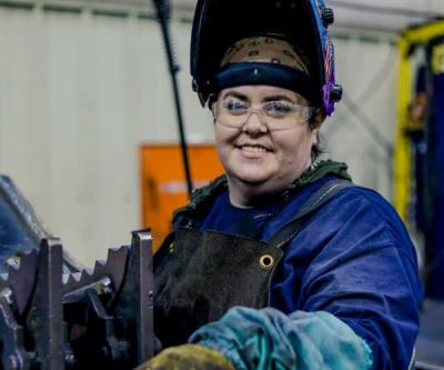 Sara Boatman, a student of the mikeroweWORKS Work Ethic Certification curriculum at WSU Tech, puts her work ethic habits and attitude into her full-time job as welder.