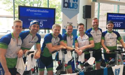 A team of hard-pedaling Pentair bikers from Minnesota, U.S., participated in the Blue Cross Blue Shield stationary bike event. As victors, they earned a $2,500 grant for the Multiple Sclerosis (MS) Society.