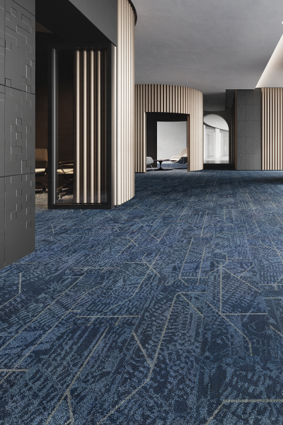 Mohawk Group’s Smart City carpet plank collection explores a future in which the urban environment nurtures its citizens through connectivity, technology and sustainable development. (CREDIT: Mohawk Group)
