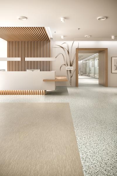 Alpaca and Pewter styles from Mohawk Group's Pivot Point enhanced resilient tile collection