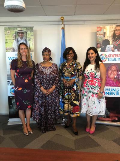 Michele Malejki, Global of Head of Social Impact Programs, HP; Phumzile Mlambo-Ngcuka, Executive Director, UN Women; Elisabeth Moreno, Vice President and Managing Director, HP Africa; Michele Malejki, Global of Head of Social Impact Programs, HP; Hiba Qasas, Chief Humanitarian, Action & Crisis Response, UN Women