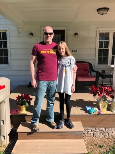 Steve Willison and his daughter, Sarah, pose proudly wearing their race shirts from the 2020 Annual Pat’s Run.