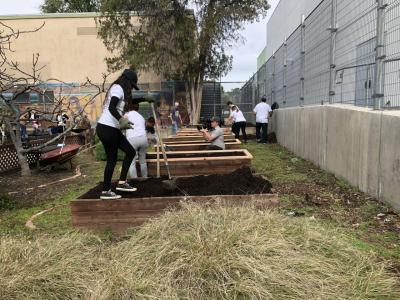 AEG’s LA Kings and Enrich LA join forces, with the help of Blue Shield of California, to refurbish an edible and interactive garden at Garvanza Elementary in Los Angeles on Monday, March 11, 2019.