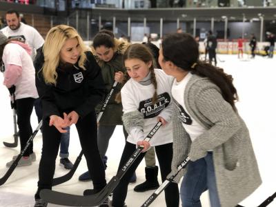 AEG’s LA Kings in conjunction with Future Goals STEAM and Blue Shield of California teach more than 60 elementary school students about the science of hockey through the LA Kings G.O.A.L.S. Program at Toyota Sports Center on February 19, 2019.