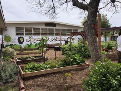 LA Galaxy staff team up with students at Leapwood Avenue Elementary School to celebrate Earth Month by rebuilding the school’s garden on April 11, 2019.