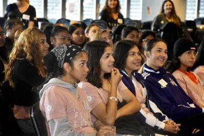 Female high school athletes receive valuable advice and life lessons from female sports and entertainment executives during the “Set Up for Success: On and Off the Field” panel at the second annual LA Galaxy High School Girls’ Summit presented by Southern New Hampshire University at Dignity Health Sports Park in Carson, Calif. on September 28, 2019.