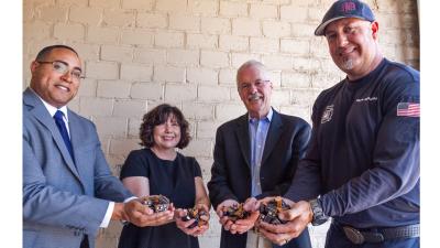 Keep Phoenix Beautiful is a recipient of a Duracell 9V Battery Grant. Pictured, from left to right: Keon Montgomery, Deputy Director - City of Phoenix Housing Department; Cindy Stotler, Housing Director - City of Phoenix; Tom Waldeck, President & CEO, Keep Phoenix Beautiful; and Dave Wipprecht, Engineer - City of Phoenix Fire Department.