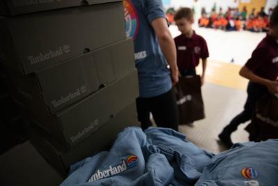 Timberland volunteers distributed boots, t shirts and more to over 350 students at the Seatack Elementary School in Virginia Beach as part of the brand’s activation at the Something in the Water festival.