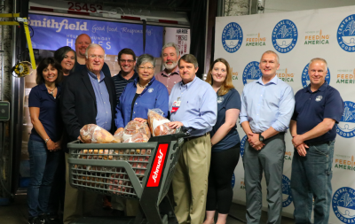 Smithfield Foods donates more than 42,000 pounds—the equivalent of more than 170,000 servings—of protein to the Central Illinois Food Bank in Springfield, Ill.
