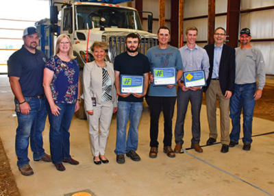 The 2019 recipient of James Farrington scholarships are, pictured left to right with certificates, Brandon Nickerbocker of Lansing Community College and Shane Peterson of Alpena Community College. Recipient of the Jeffrey Creel scholarship is ACC’s Matthew Goodenow, pictured with certificate. They were honored June 26 at a ceremony at Consumers Energy’s Marshall Training Center.