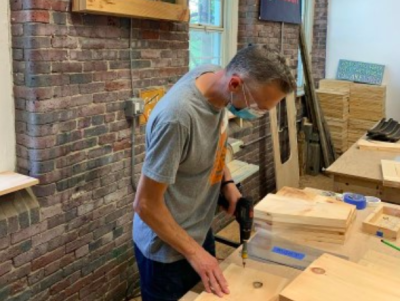 Some of Timberland’s Serv-a-palooza employee volunteers created kits for young builders to make lap desk with Girls at Work. The girls will build the lap desks that will be distributed to students in need who are remote learning.