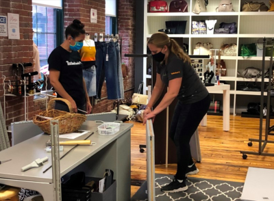 Timberland Serv-a-palooza volunteers helped re-furbish a fundraising boutique for Uncommon Threads, a local women’s empowerment program.