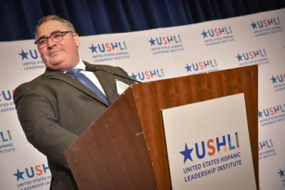 Ariel Mendez, Managing Director of Operations for FedEx Express delivers remarks at USHLI’s 37th National Conference in Chicago.