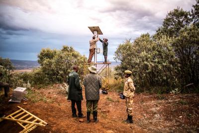 Installing tech near Lake Nakuru, Kenya. Image credit: James Morgan / WWF-US