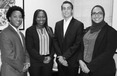 The winning team of the HBCU business challenge, from left to right: Ambrose Bond, Jacobia Johnson, Daniel Barbare, and Hadeer Salem. COURTESY OF NORTH CAROLINA CENTRAL UNIVERSITY