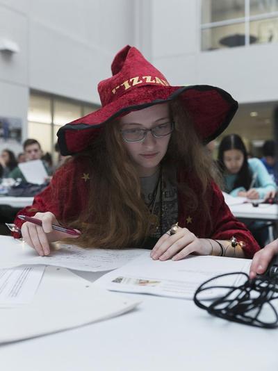 Brianna Baskin, a junior from St. John’s High School in Houston, sewed her own costume for Code Wars with help from her mom. Credit Alison Hess
