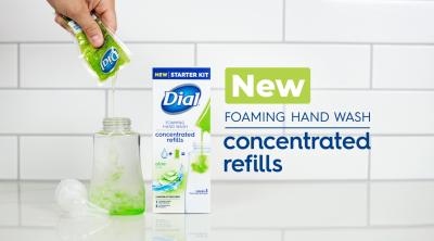 Dial Concentrated Refills carton packaging is made with 100% paper-based materials and the packets are recyclable through the Dial partnership with TerraCycle.