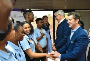 Gorsky and Paul Stoffels, Vice Chair of the Executive Committee and Chief Scientific Officer, Johnson & Johnson, meet with the DREAMS Youth Leadership Team. Photo courtesy of Jonathan Burton