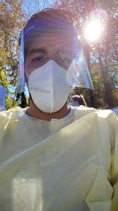 Garcia waits outside a COVID-19 testing facility in Atlanta to help coordinate Spanish-speaking Georgians in underserved communities get tested for the virus.