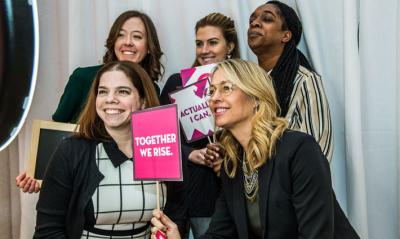 Front row, left to right: Stephanie Fox, VP of Client Relations, Ad Solutions and Pam Kaufman, President of Viacom/Nickelodeon Global Consumer Products Back row, left to right: Jillian Schmidt, Analyst of Strategy, Ad Solutions; Bridget Sweeney, Analyst of Business Development, Ad Solutions and Courtney Oliver, Sr. Director of Human Resources, Nickelodeon.