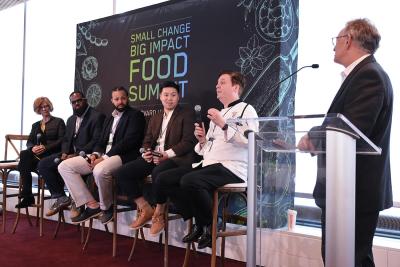 Future of Food Part 2: Evolving the Culinary Arts | Chef and Co-Owner of Trade/Porto/Saloniki Jody Adams; Executive Chef and Partner of The Swill Inn/Chit Chat Lounge Lamar Moore; Chef and Owner of Savory LLC Kenneth Temple; Culinary Director of Junzi Kitchen Lucas Sin; Director of Culinary Operations at Harvard University Dining Services Martin Breslin