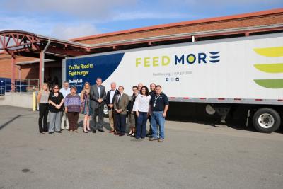 Smithfield Foods and Feed More unveiled a new refrigerated tractor-trailer to support Feed More's efforts to improve food distribution to the eight-county southwest region of Virginia. The new tractor-trailer, which was funded through a $180,000 gift from Smithfield, will deliver between 20,000 to 30,000 pounds of food each day from Feed More’s Richmond facility to their new Southwest hub in Farmville, Virginia.