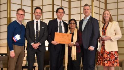 Seen here accepting United Airlines' 2019 Going Green Award are (left to right): Aaron Frame, deputy commissioner, environment and planning at Chicago Department of Aviation; Charles Hobart, United communications executive; Aaron Robinson, United environmental affairs; Mumtaz Taher, United procurement; Aaron Stash, United environmental affairs, and Nancy Kiernan, assistant commissioner, Chicago Department of Aviation.