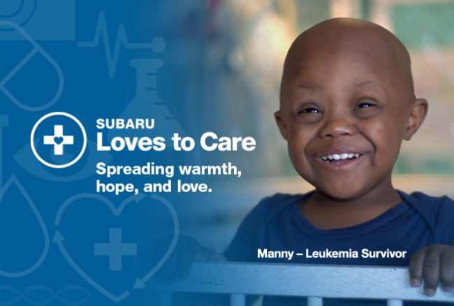 A smiling child captioned, "Mary - Leukemia survivor"