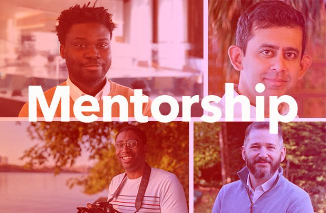 Four pictures of people with the label "Mentorship"