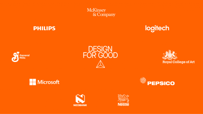 "Design for Good" logo with participating companies' logos
