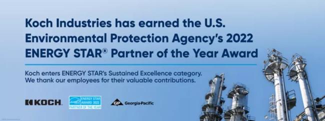 Koch Industries has earned the U.S. Environmental Protection Agency's 2022 ENERGY STAR® Partner of the Year Award