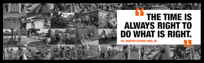 The Time is always right to do what is right. Montage of volunteers performing community service.