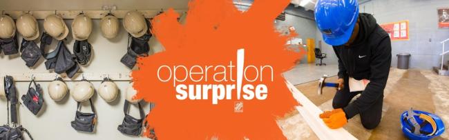 Operation Surprise Logo; Helmeted worker with hammer and nails.
