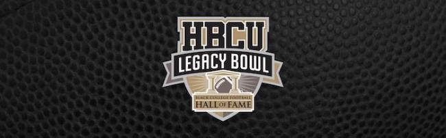 HBCU Legacy Bowl logo on a black background; Black College Football Hall of Fame