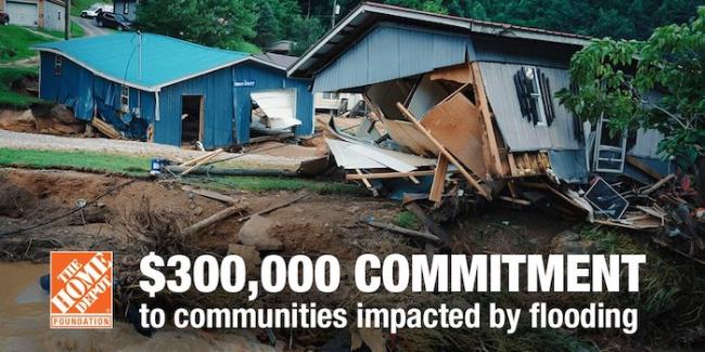 Destroyed homes after the Kentucky floods. The Home Depot Foundation: $300,000 commitment for communities impacted by flooding.