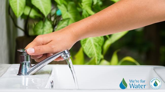 World Water Week: We're for water. EPA. Hand turning on a faucet.