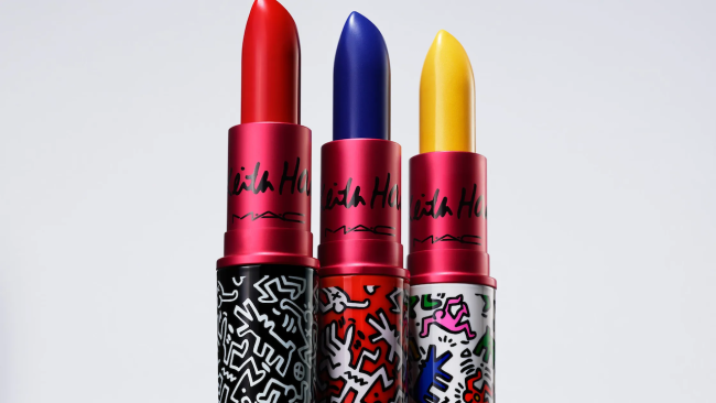 MAC lipsticks: Red, blue and yellow. 