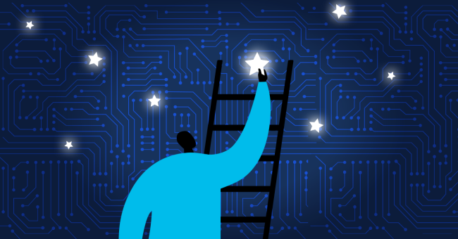 Illustration of someone on a ladder reaching for the stars