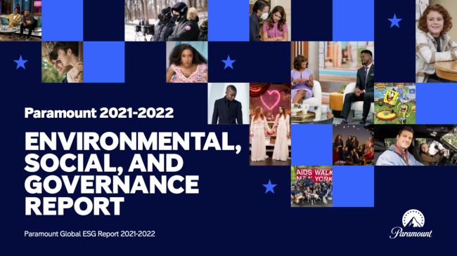 Report cover that reads, "Paramount 2021-2022 Environmental, Social, and Governance Report"