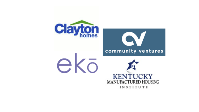logos for Clayton Homes, Community Ventures, ekō Solutions, and Kentucky Manufactured Housing Institute