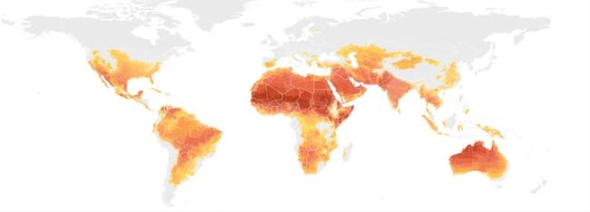 <p>Average number of extremely hot days (>95°F) expected per year between 2030-2039, under a moderate emissions scenario.<br />Source: <a href="http://www.impactlab.org/map/#usmeas=absolute&usyear=2020-2039&gmeas=absolute&gyear=2020-2039&usvar=tasmax&tab=global&gvar=tasmax-over-95F&gprob=0.5&grcp=rcp45" target="_blank">Climate Impact Lab</a>.</p>
