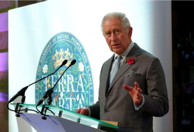 His Royal Highness The Prince of Wales speaking at a podium