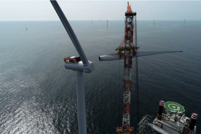 Offshore wind turbine being assembled