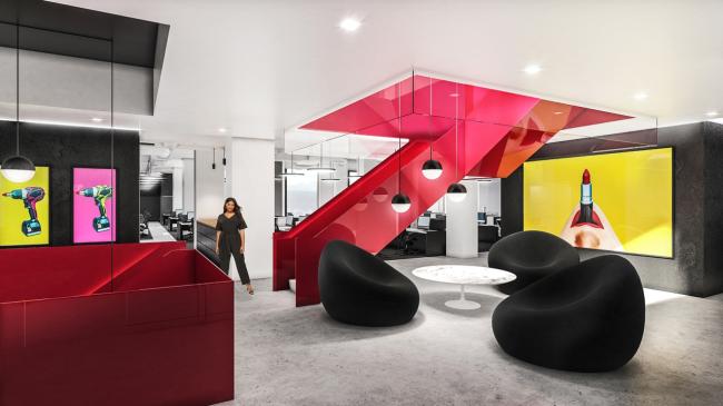 MAC Cosmetics Global Headquarters - stairway with person