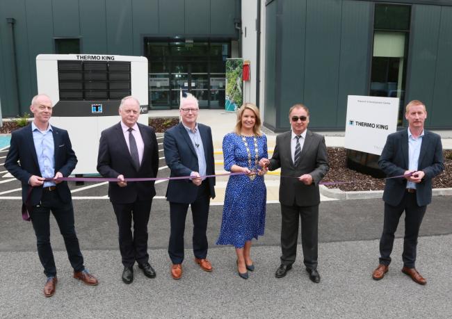 Trane Technologies’ Thermo King in Galway, Ireland opened their new R&D Center on Friday. Pictured at the opening were Mayor of Galway Clodagh Higgns with (l-r) Ken Gleeson, Engineering Leader, Thermo King; Ray O'Connor, head of regions, IDA; Cormac Mac Donncha, VP, Integrated Supply Chain, Thermo King; Bernd Lipp, VP, Engineering & Technology, Thermo King; and Mike Stratford, Thermo King Operations Leader, Ireland
