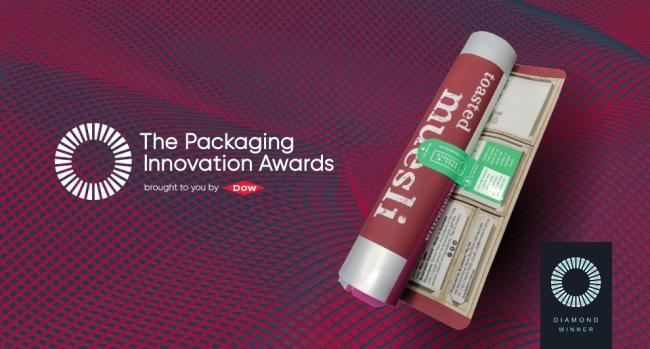 A photo of packaging with the text "The Packaging Innovation Awards, brought you by Dow"